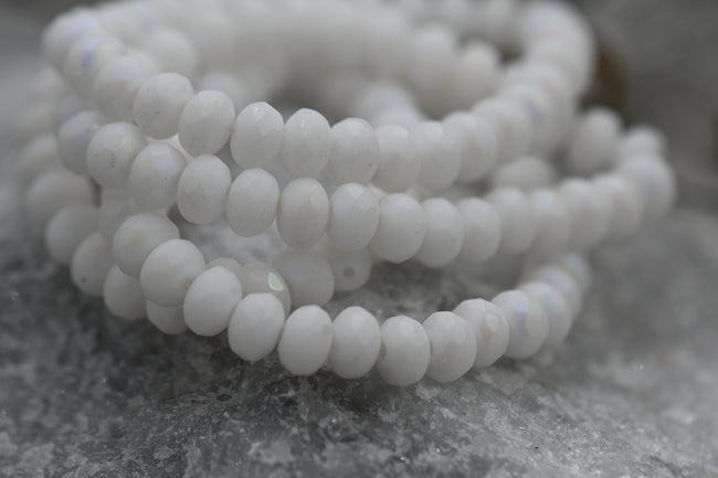 3x5mm Rondelle White with Etched and Rainbow AB Finishes 30 or 60pc Main Image