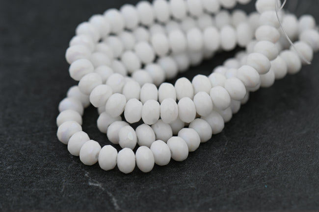 3x5mm Rondelle White with Etched and Rainbow AB Finishes 30 or 60pc Hover Image