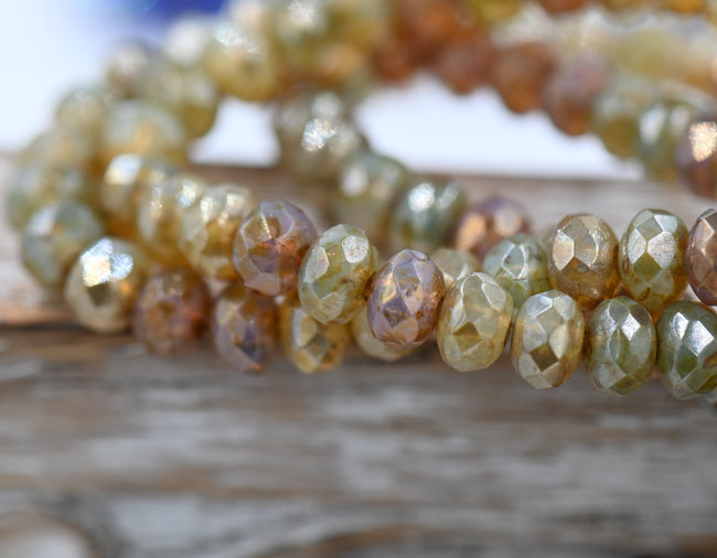 Czech Glass 3x5mm Rondelle Champagne Mix with Picasso Finish 60pc Hover Image