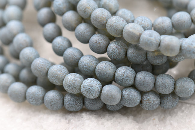 Czech Glass Aegean Teal Blue 6mm Round Druk Picasso and Etched Finish 60pc Main Image