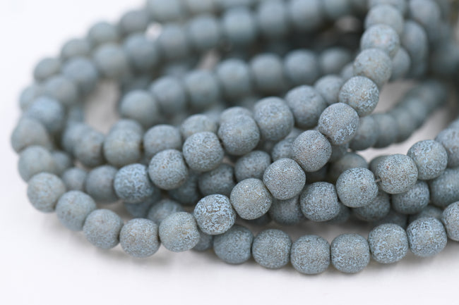 Czech Glass Aegean Teal Blue 6mm Round Druk Picasso and Etched Finish 60pc Hover Image