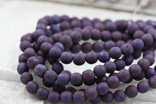 Czech Glass 6mm Round Druk Opaque Purple with an Etched and Mercury Finish, 30pc Main Image