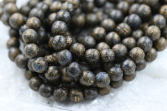 Czech 6mm Round Druk Black with Picasso and Gold Wash with Etched Finish, 30pc