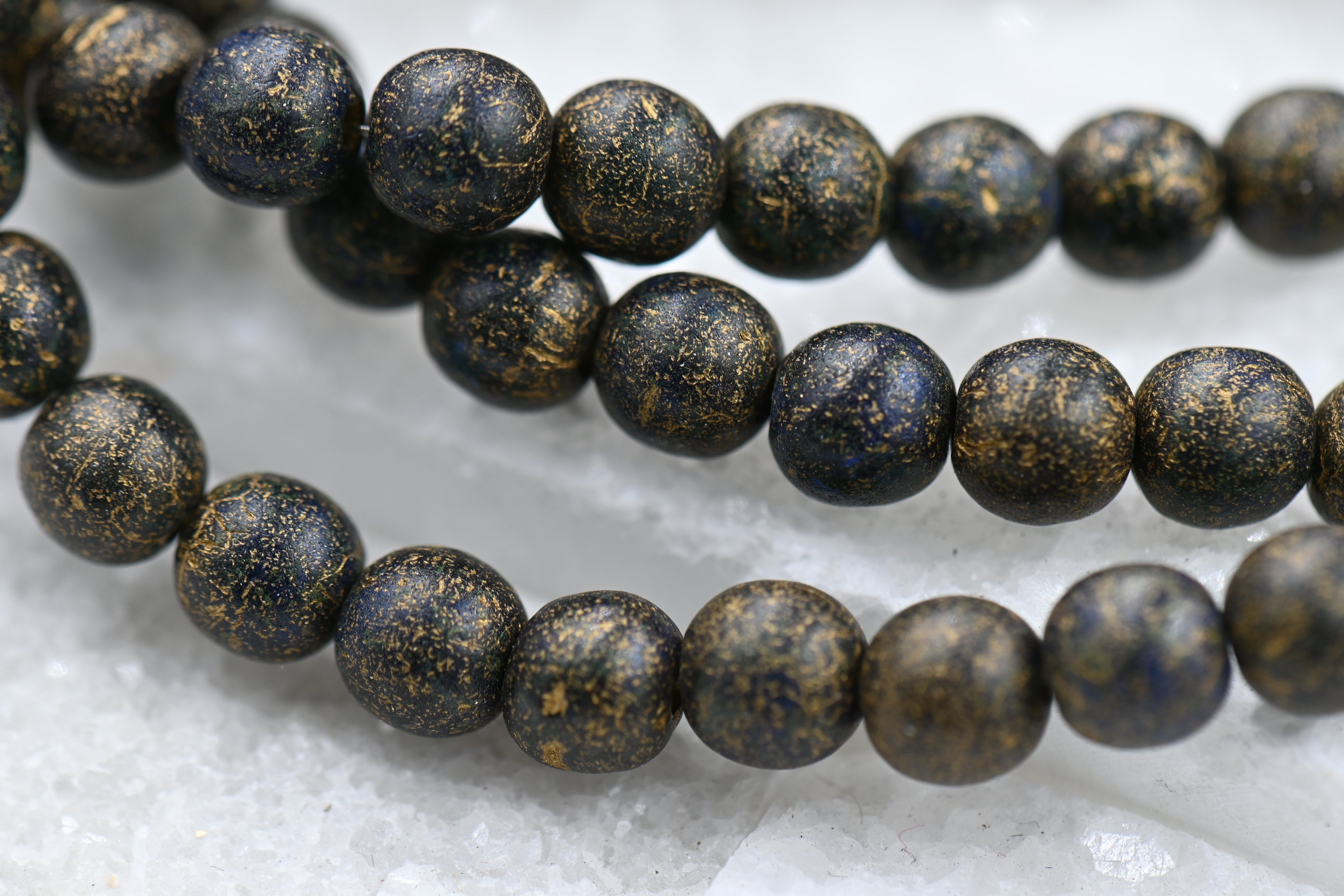 Czech 6mm Round Druk Black with Picasso and Gold Wash with Etched Finish, 60pc