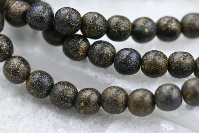 Czech 6mm Round Druk Black with Picasso and Gold Wash with Etched Finish, 30pc Main Image