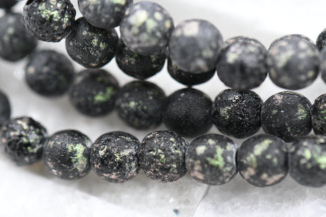 Czech 6mm Round Druk Black and Green Mantis with an Etched Finish, 60pc Hover Image