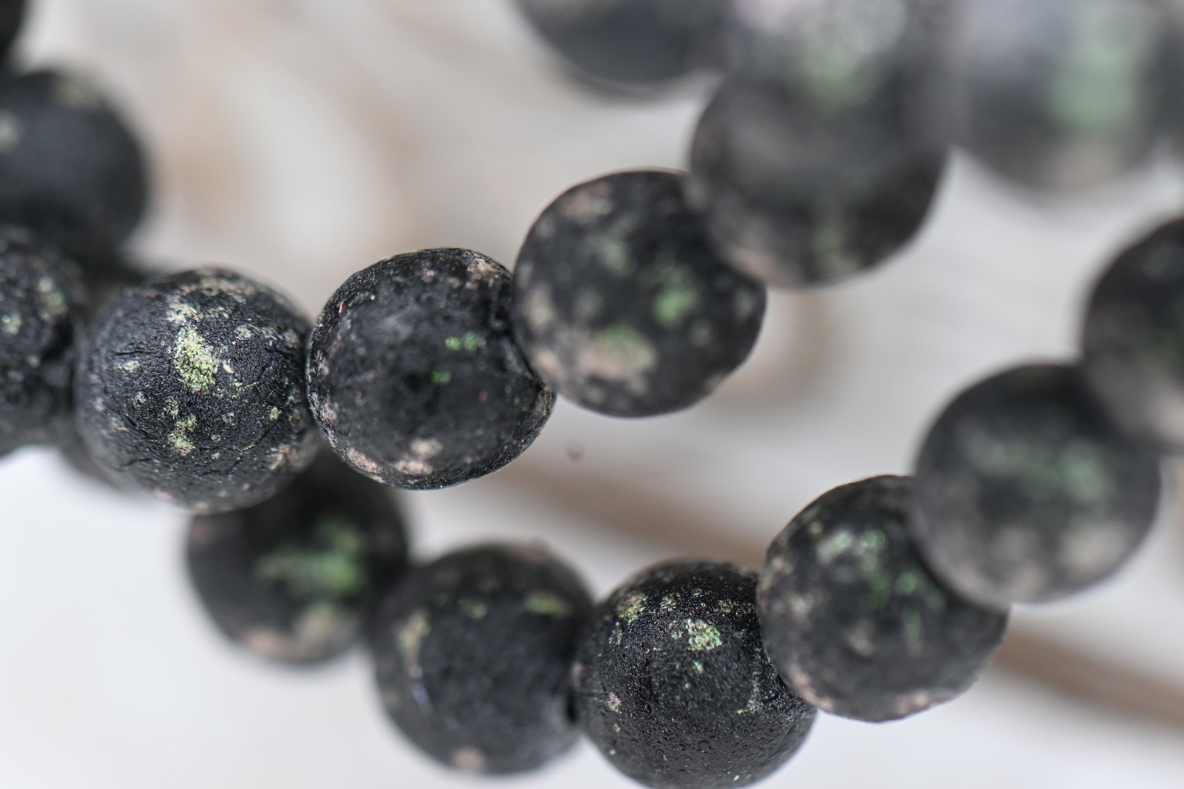 Czech 6mm Round Druk Black and Green Mantis with an Etched Finish, 60pc