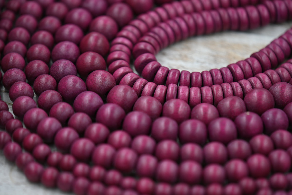 Mulberry Plum Purple Beads Wood Beads -TWO 16 inch strand