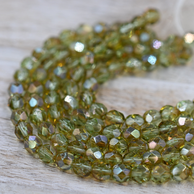 25/pc Chrysolite Celsius Czech 6mm Fire-polished Faceted Round Beads Hover Image
