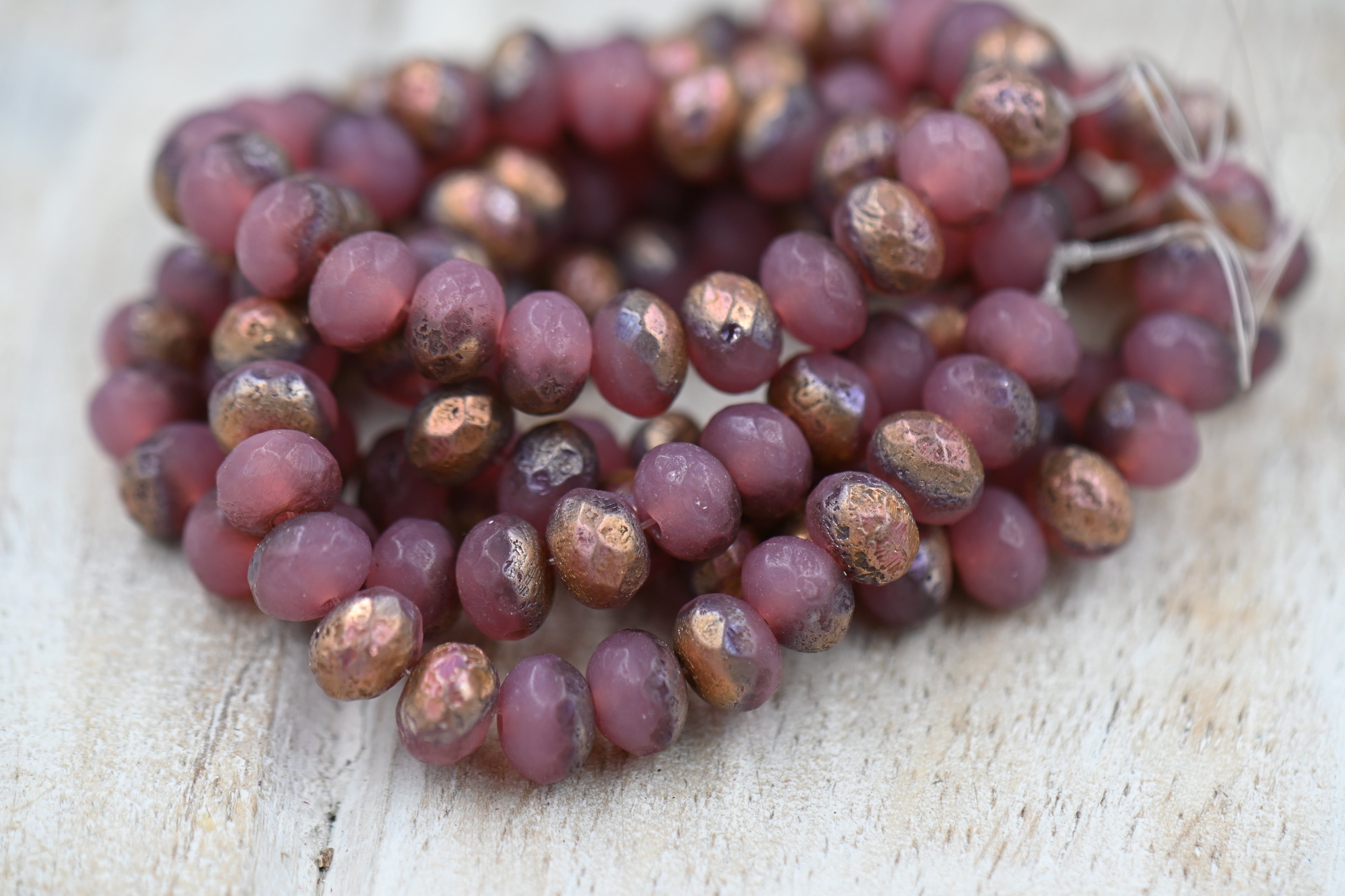 7x5mm Rondelle Mauve with Copper and Etched Finishes