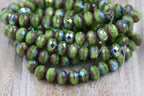 5x7mm Rondelle Pear Green with Metallic Picasso and AB Finishes 25pc