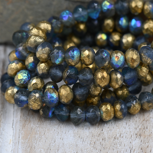 5x7mm Rondelle Cadet Blue with a Matte Finish and Gold Luster 25pc Hover Image