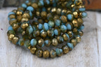 7x5mm Rondelle Sky Blue with a Etched and Matte Gold Finishes 12pc