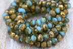 7x5mm Rondelle Sky Blue with a Etched and Matte Gold Finishes 12pc
