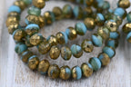 7x5mm Rondelle Sky Blue with a Etched and Matte Gold Finishes 12pc