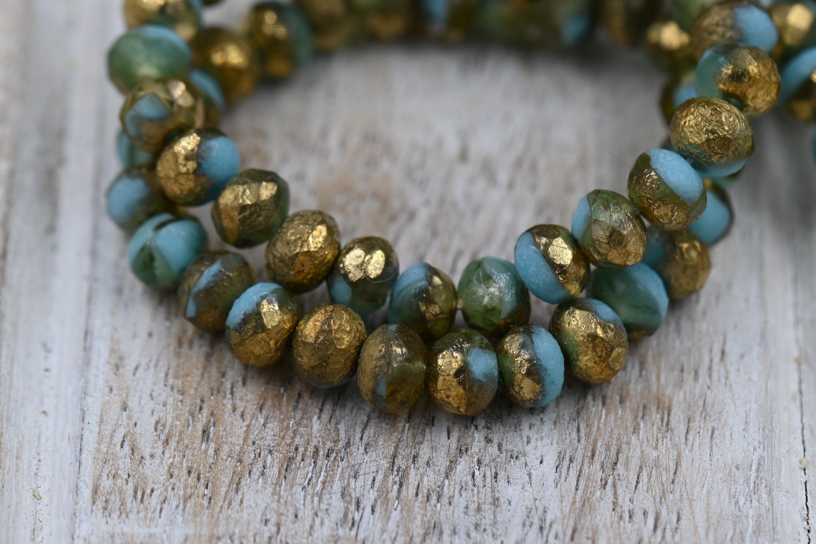 7x5mm Rondelle Sky Blue with a Etched and Matte Gold Finishes 12pc