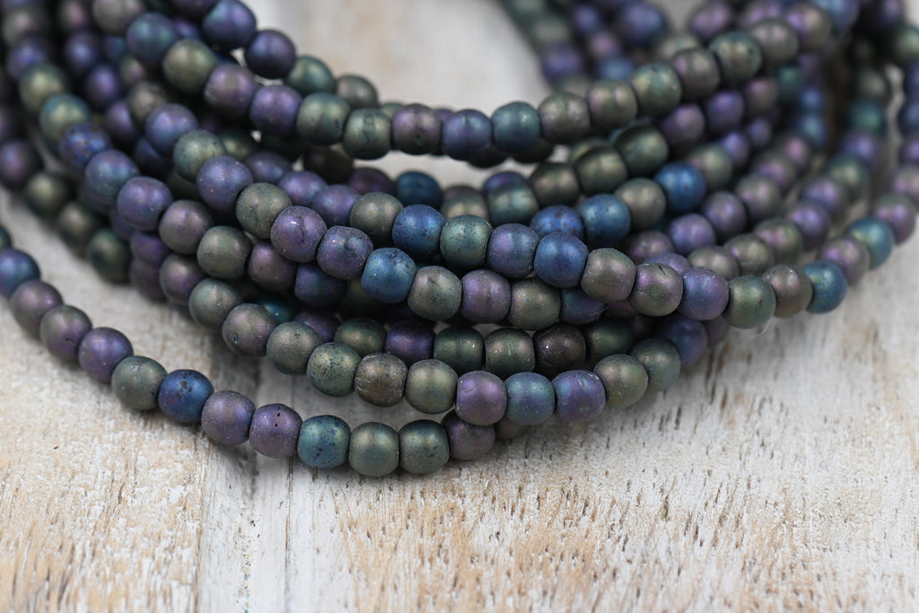 4mm Round Druk Metallic Purple Pansy Mix, 50pc