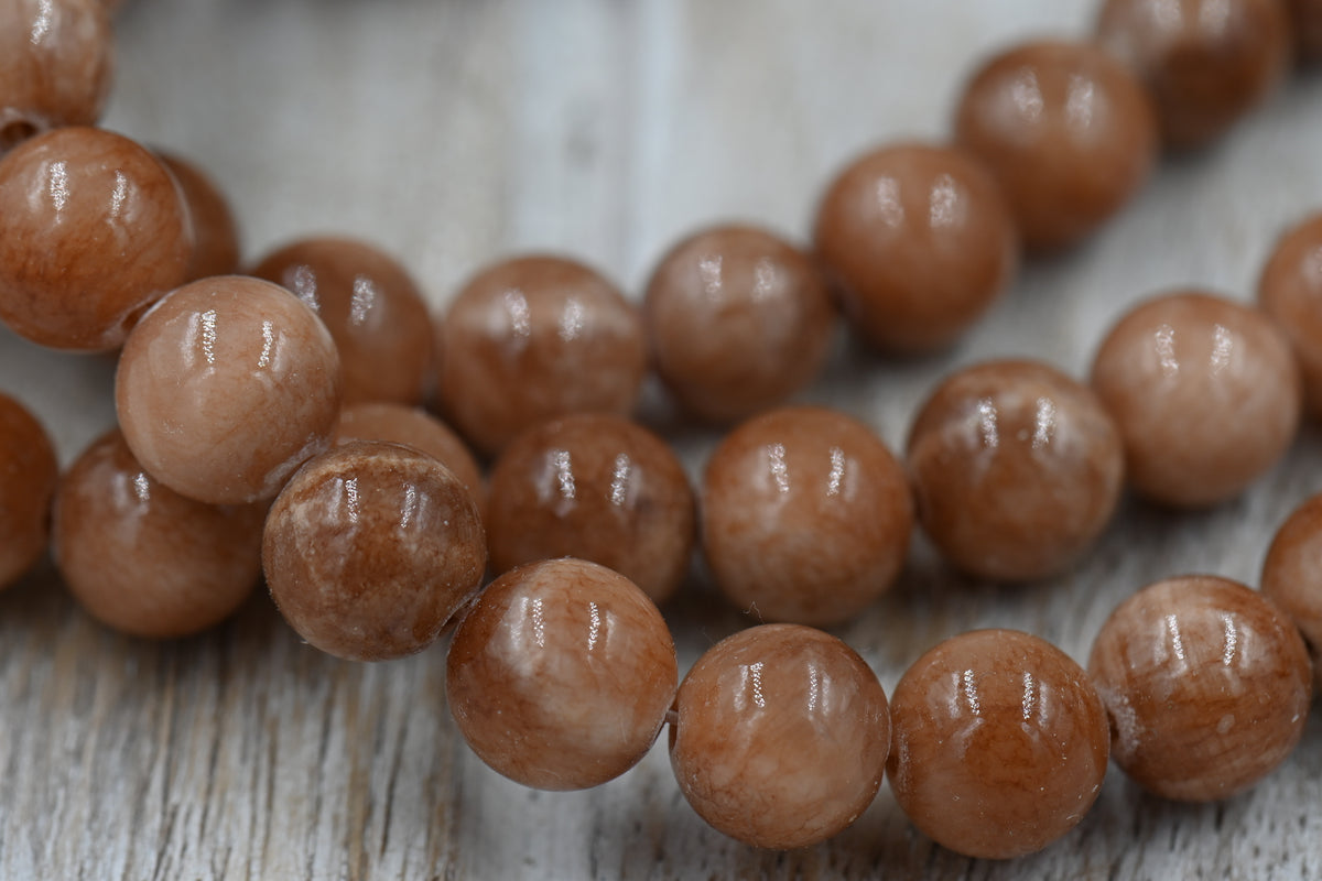 10mm Camel Milky Brown Jade Beads Opaque Smooth - 16 inch strand