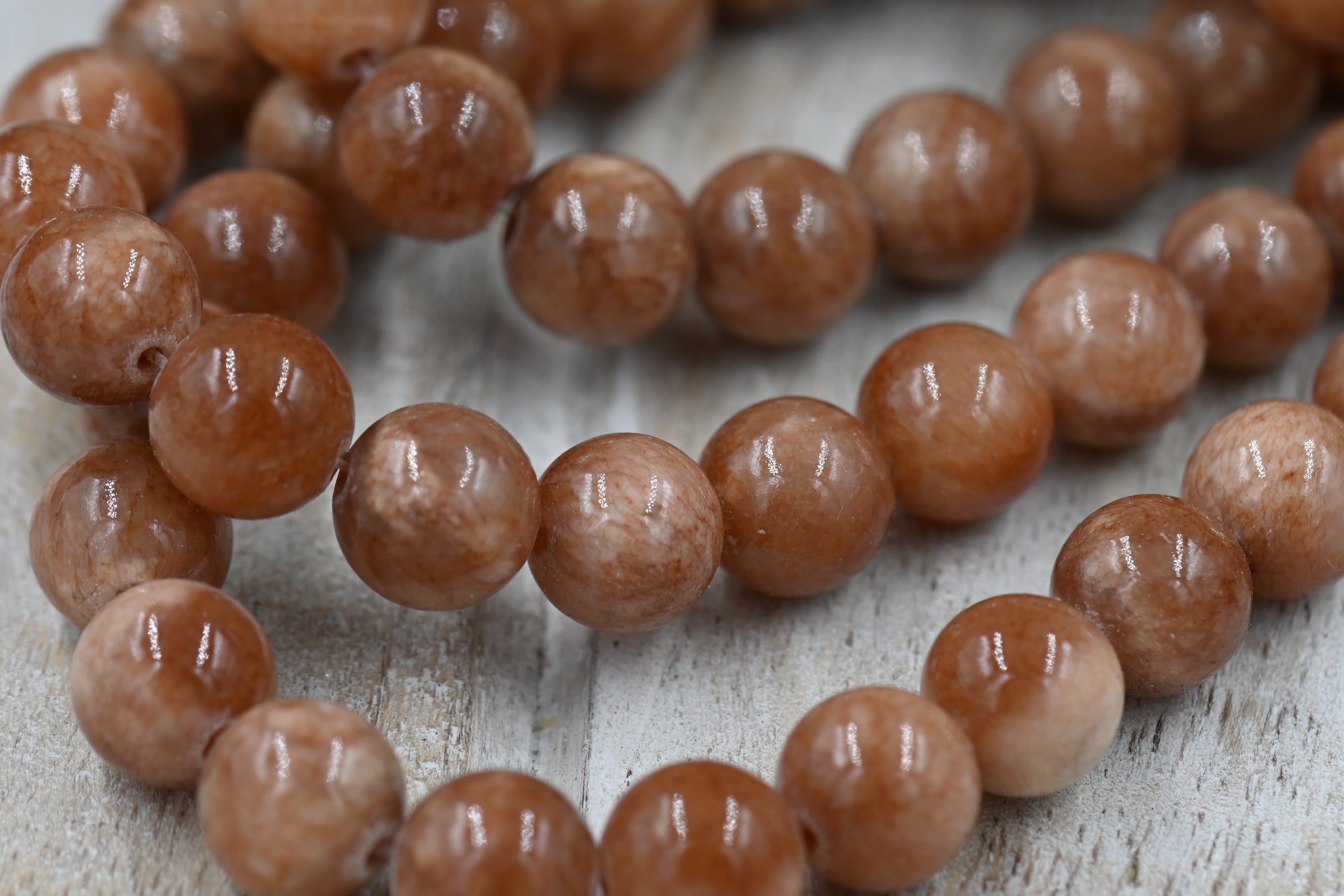 10mm Camel Milky Brown Jade Beads Opaque Smooth - 16 inch strand