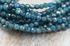 4mm Faceted Round Firepolished Czech Bead Pacific Blue with Luster Finish, 50pc