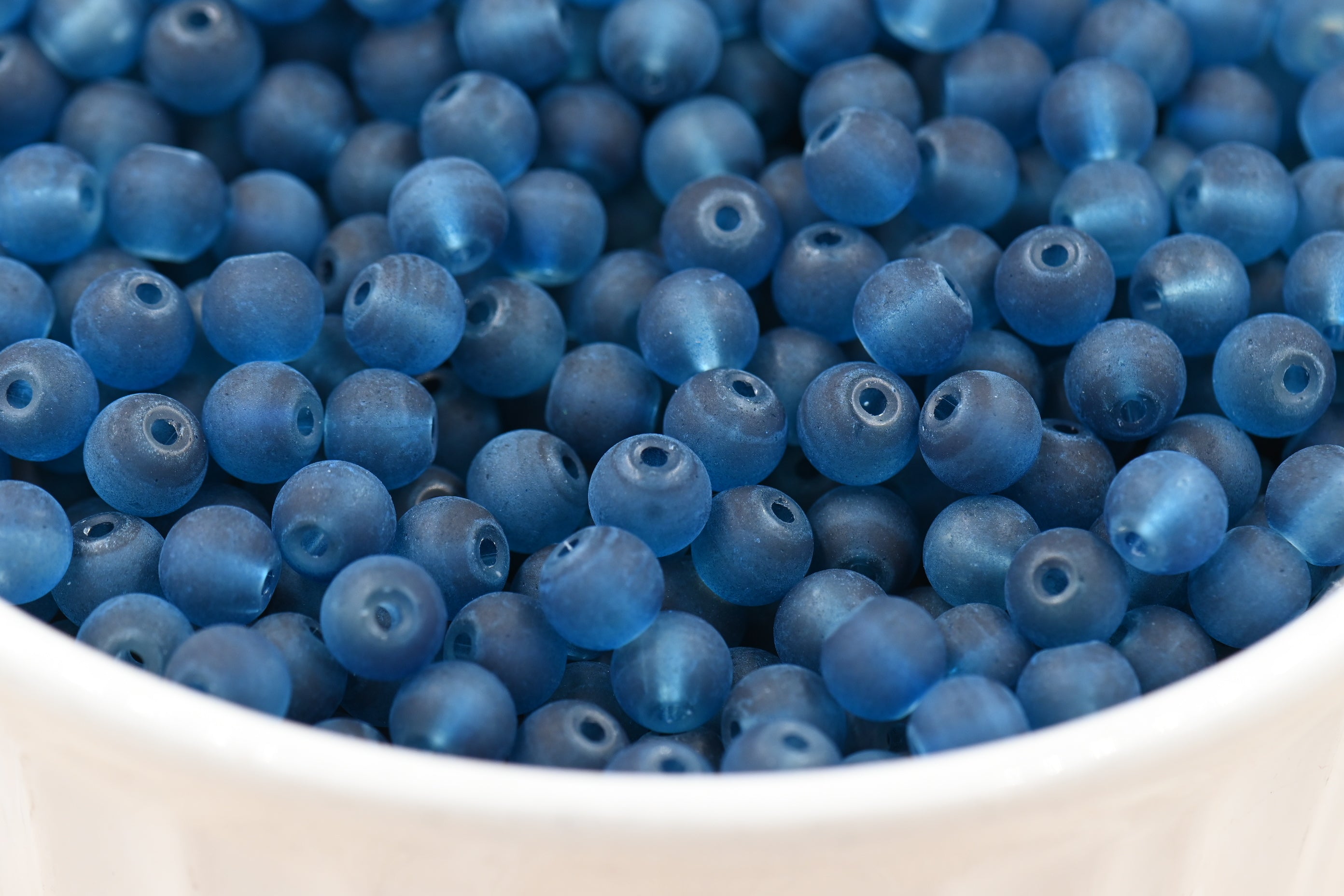 6mm 8mm Deep Blue Frosted Matte Glass Round Druk Beads - 100 beads