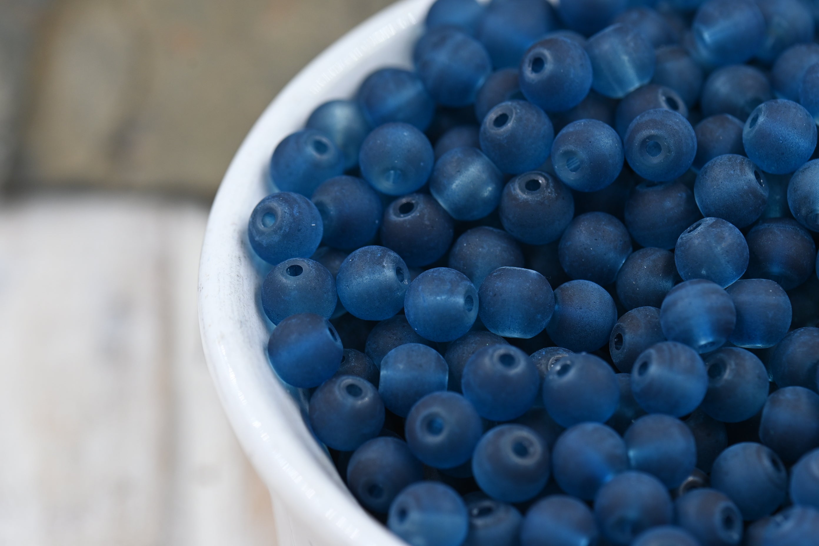 6mm 8mm Deep Blue Frosted Matte Glass Round Druk Beads - 100 beads