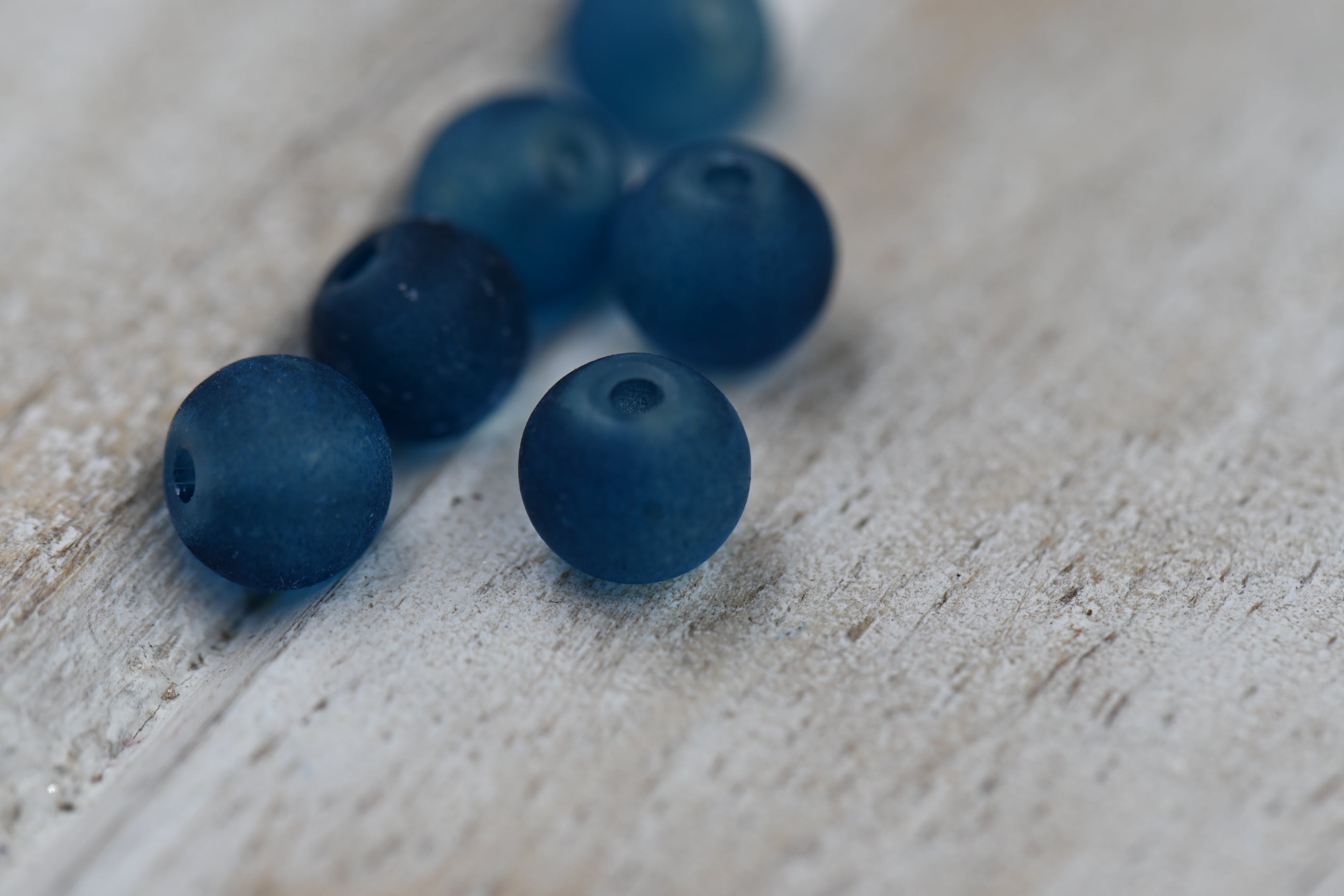 6mm 8mm Deep Blue Frosted Matte Glass Round Druk Beads - 100 beads