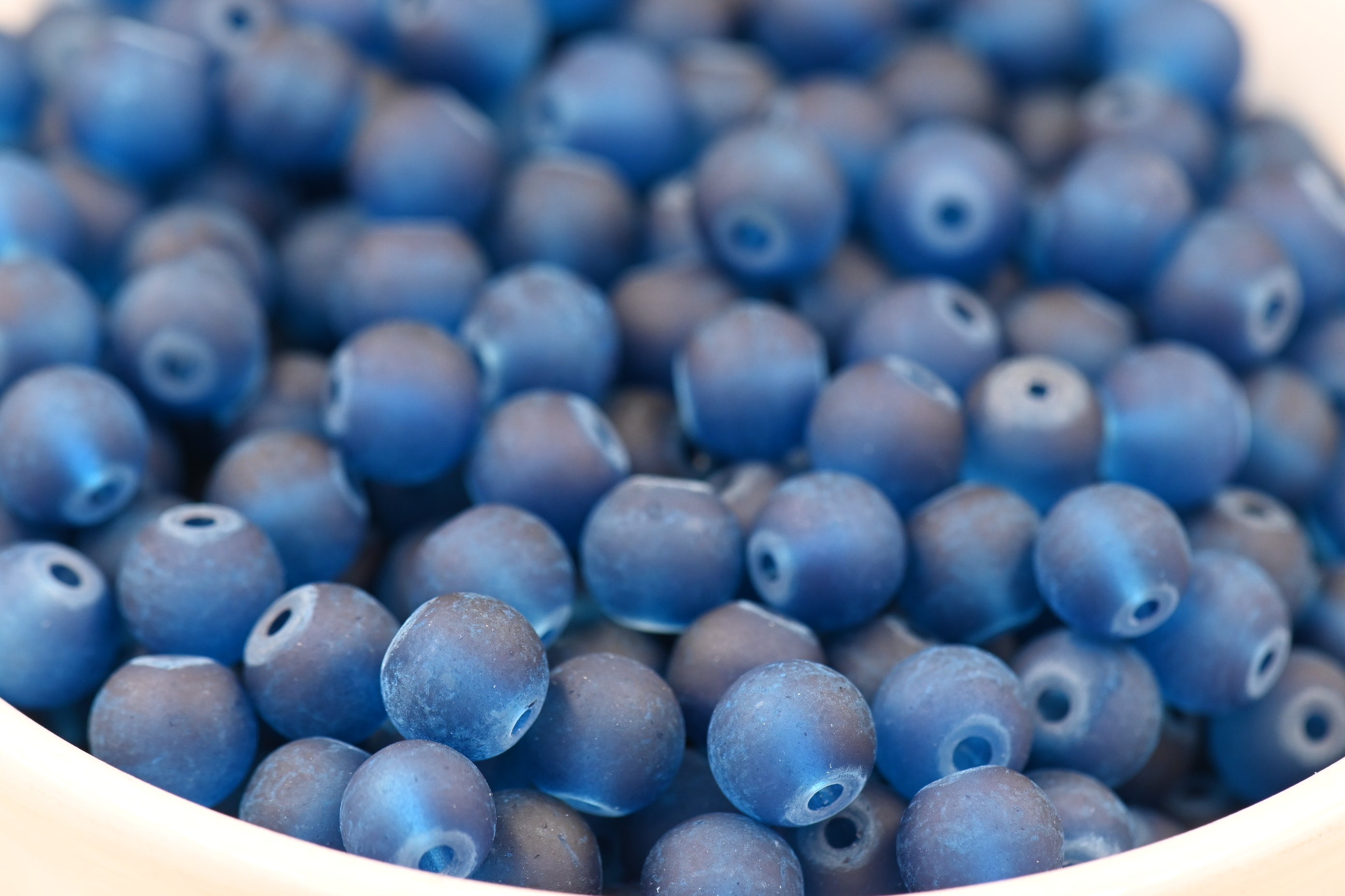 6mm 8mm Deep Blue Frosted Matte Glass Round Druk Beads - 100 beads