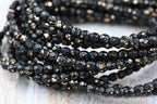 Czech 4mm Faceted Firepolished Bead 100pc Black with Gold Finish