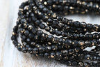 Czech 4mm Faceted Firepolished Bead 100pc Black with Gold Finish