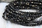 Czech 4mm Faceted Firepolished Bead 100pc Black with Gold Finish