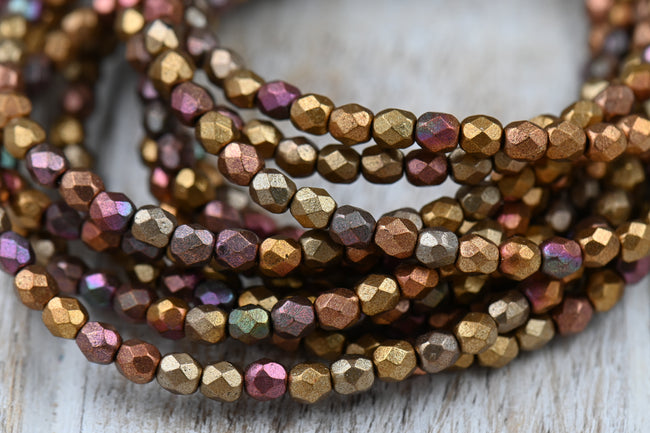 Czech 4mm Faceted Round Firepolished Bead Metallic Mix, 50pc Main Image