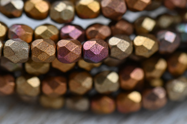 Czech 4mm Faceted Round 100pc Firepolished Bead Metallic Mix Hover Image