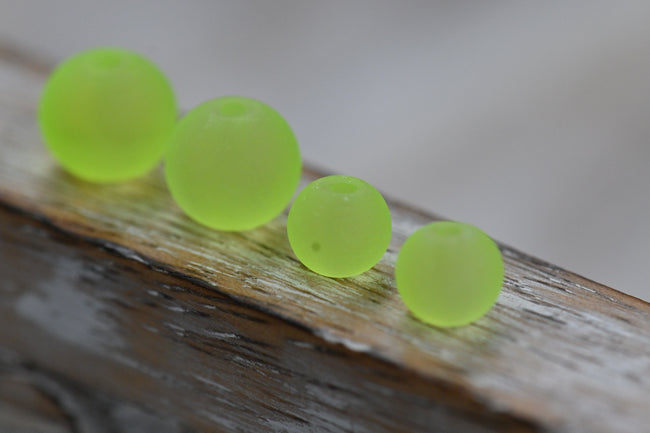 100pc Frosted Glass 6mm 8mm Chartreuse Yellow Green, Hover Image