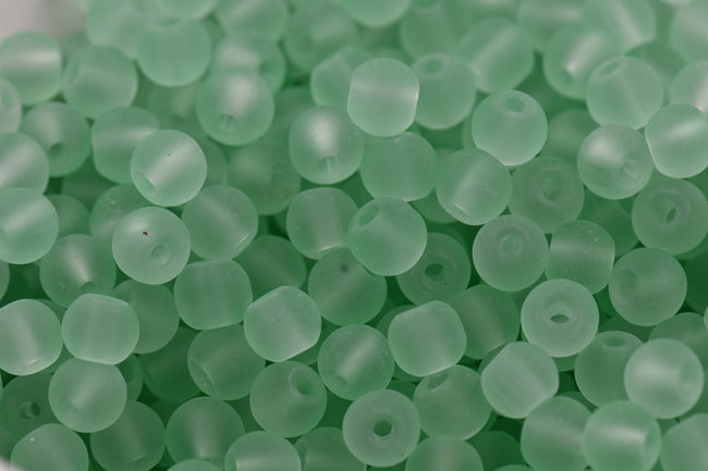 6mm  8mm Meadow Green Frosted Glass Round Druk Beads - 100 beads Hover Image