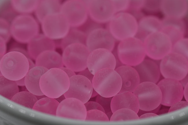 Pink 6mm 8mm 10mm Frosted Matte Glass Round Druk Beads Main Image
