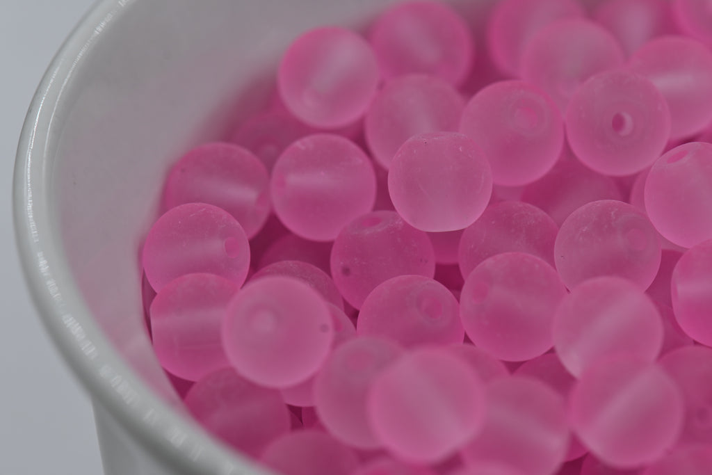 Pink 6mm 8mm 10mm Frosted Matte Glass Round Druk Beads