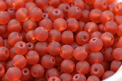 Autumn Red 6mm Frosted Matte Glass Round Druk Beads - 100 beads