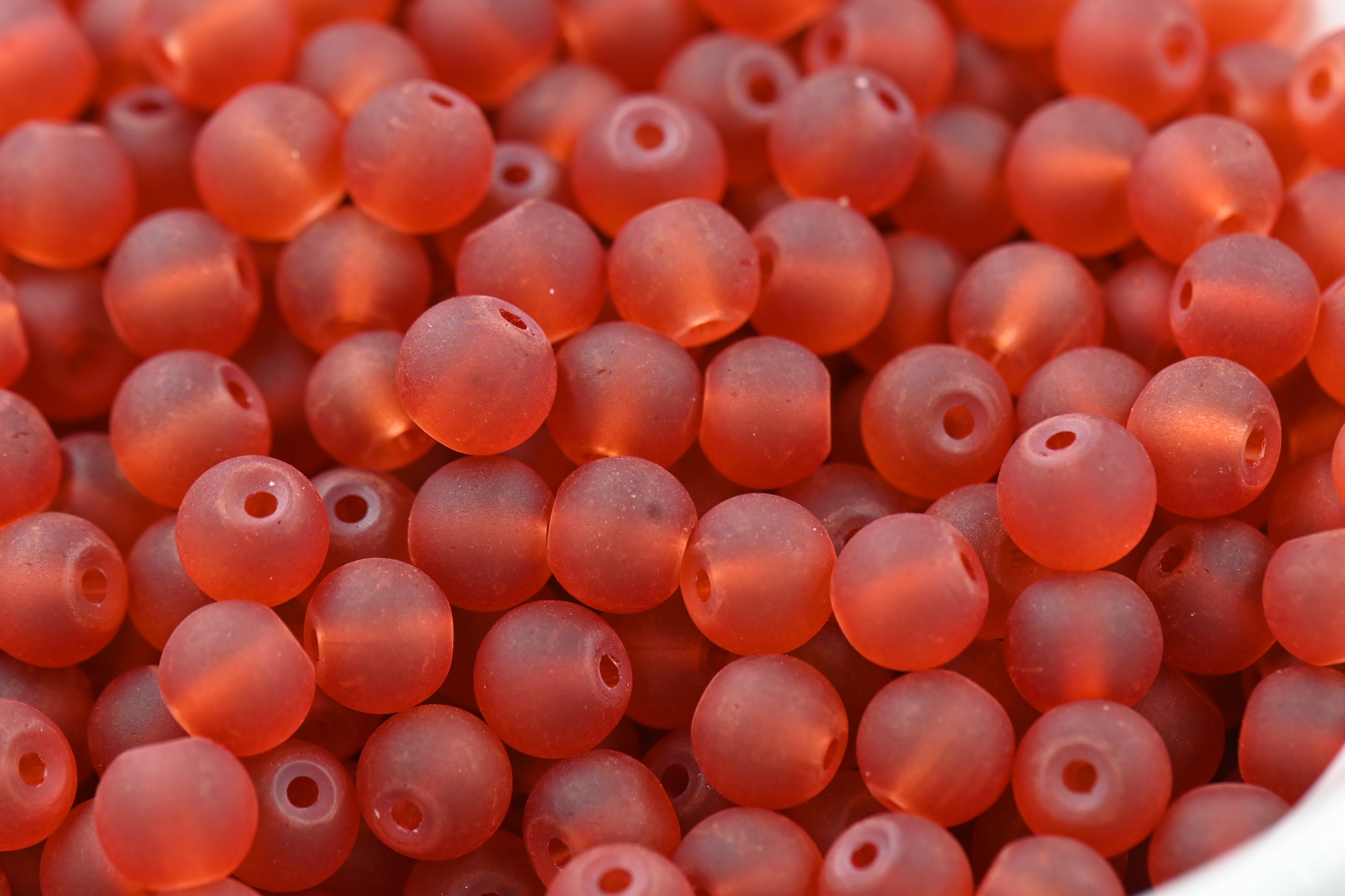 Autumn Red 6mm Frosted Matte Glass Round Druk Beads - 100 beads