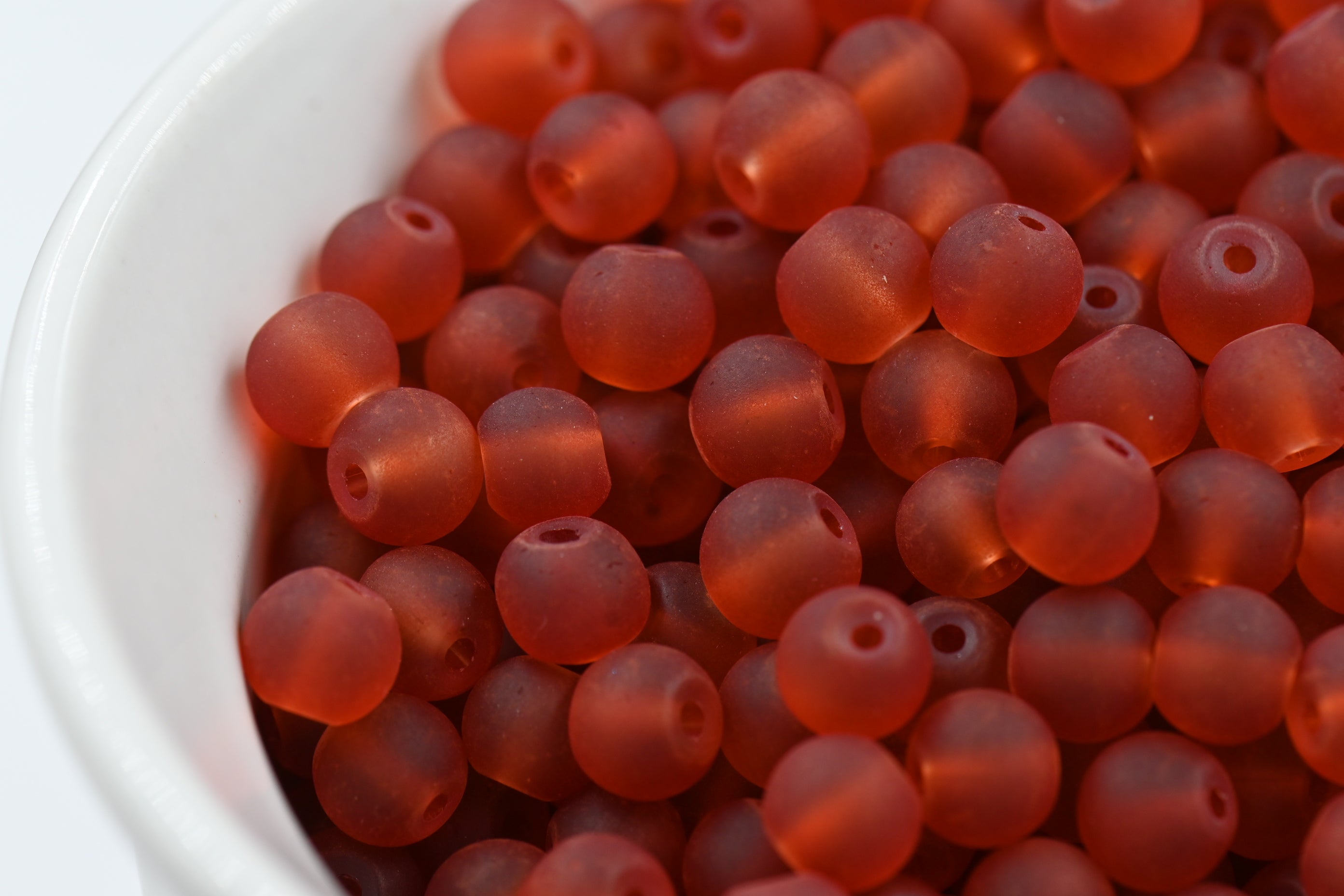 Autumn Red 6mm Frosted Matte Glass Round Druk Beads - 100 beads