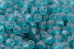 Aqua Blue Green Frosted Matte Glass Round Druk 6mm 8mm Beads