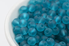 Aqua Blue Green Frosted Matte Glass Round Druk 6mm 8mm Beads