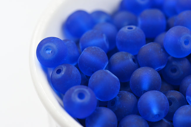 200pc 6mm 8mm Galaxy Blue Frosted Matte Glass Round Druk Beads Main Image