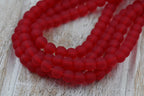 Holly Berry Red 6mm Frosted Matte Sea Glass Glass 70pc Round Druk Beads