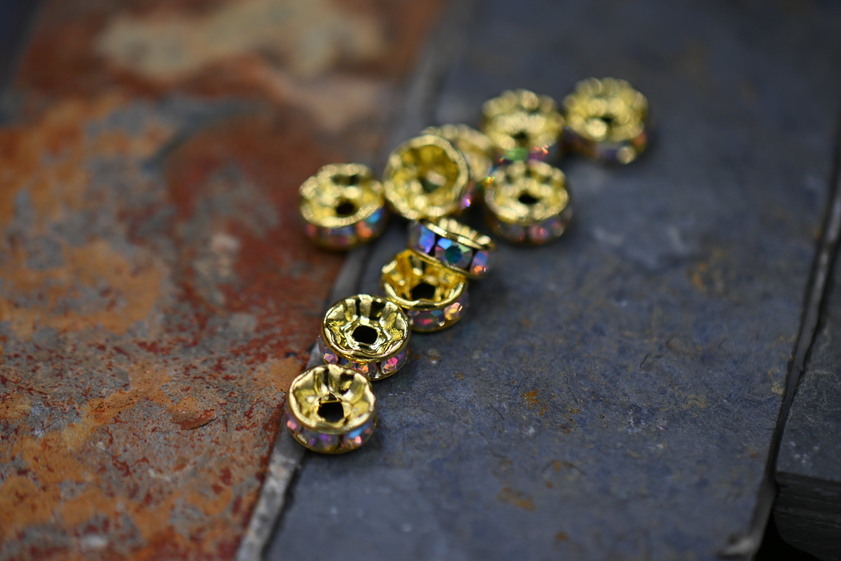 Gold Rhinestone Rondelle Spacer Beads, 6mm, 8mm