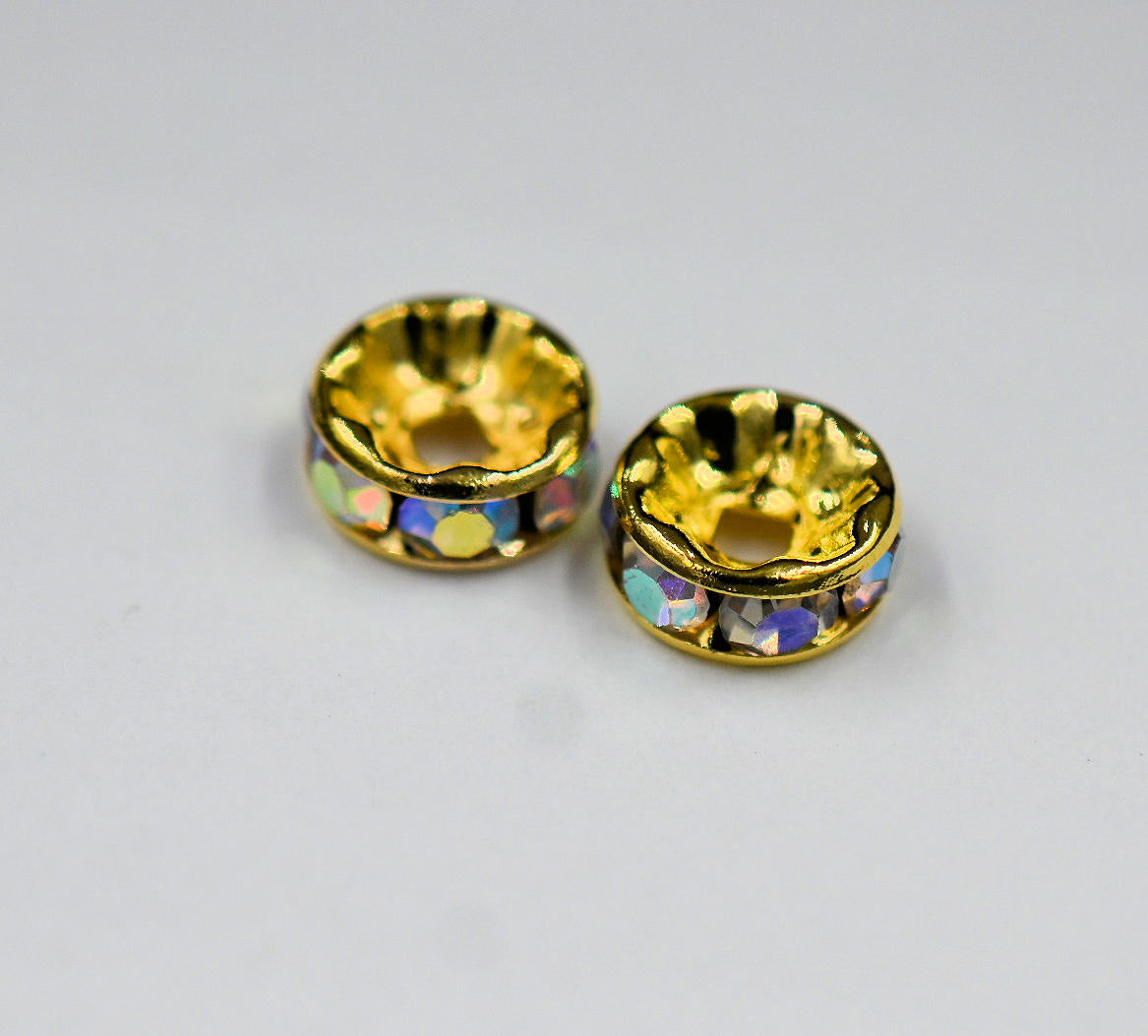 Gold Rhinestone Rondelle 50pc Spacer Beads, 6mm, 8mm