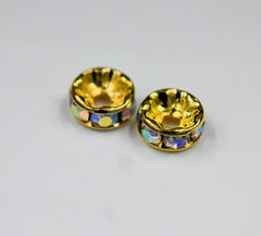 Gold Rhinestone Rondelle 50pc Spacer Beads, 6mm, 8mm