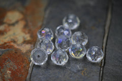 Electroplate Glass Beads Strands, Half Rainbow Plated, 60pc Faceted, Rondelle, Clear, 10x8mm