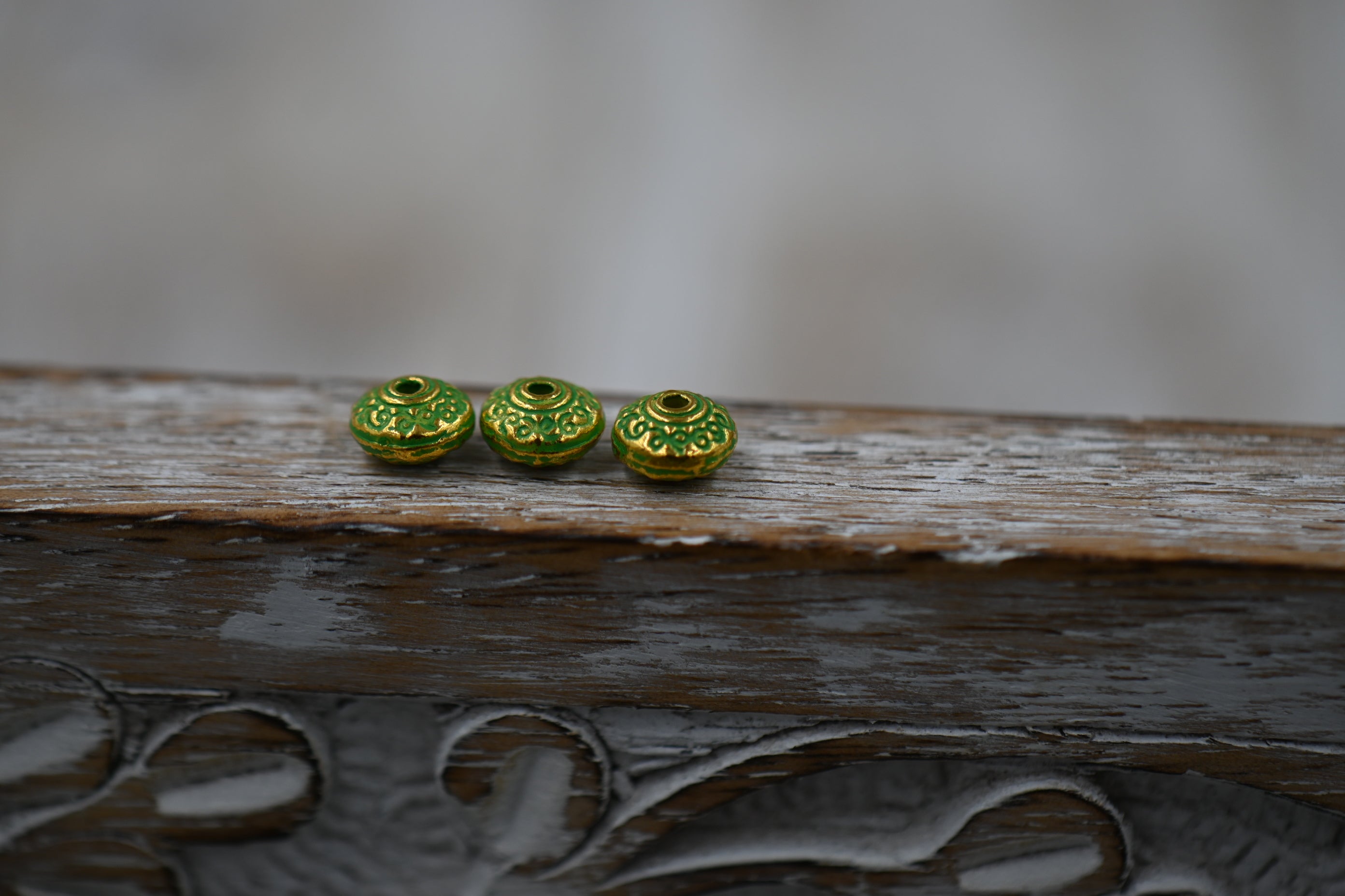 7mm Green Patina on Gold Rondelle, Set of 20