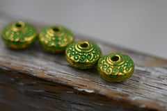 7mm Green Patina on Gold Rondelle, Set of 20